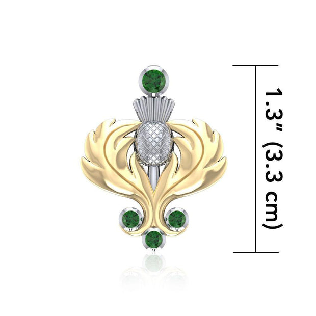 A noble elegance ~ Sterling Silver Scottish Thistle Pendant Jewelry in 18k Gold accent and Gemstones MPD682