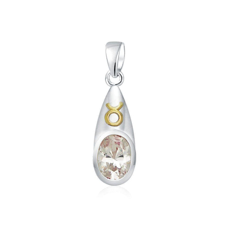 Taurus Zodiac Sign Silver and Gold Pendant with Gemstone MPD850