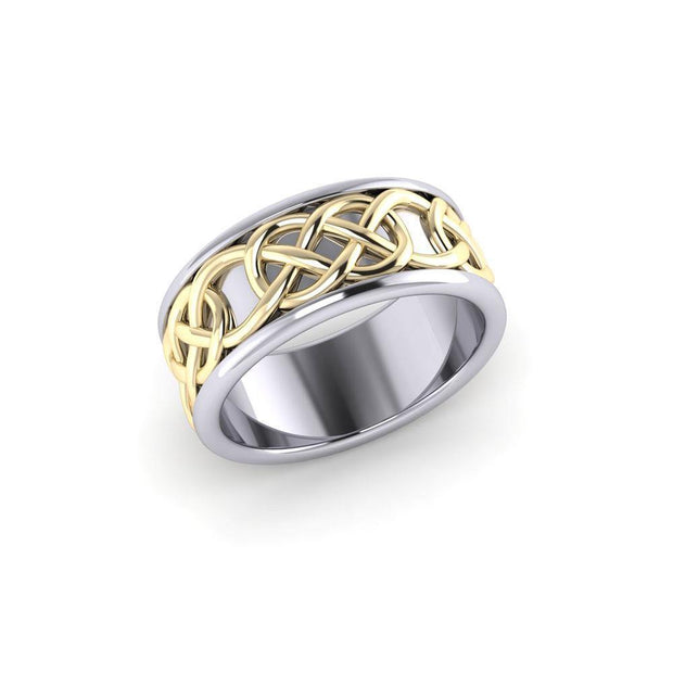 Intertwined eternity in all directions ~ Celtic Knotwork Sterling Silver Ring in Gold accent MRI1206