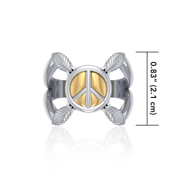 Peace and Feathers Silver and Gold Ring MRI1747