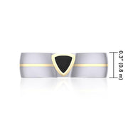 Black Magic Triangle Solitare Silver & Gold Ring MRI470