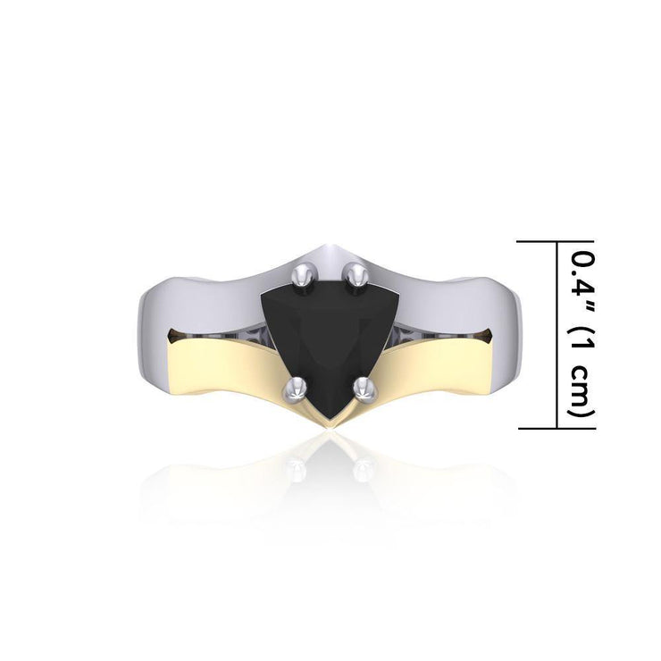 Black Magic Triangle Solitare Silver & Gold Ring MRI475