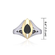 Black Magic Teardrop Solitare Silver & Gold Ring MRI482