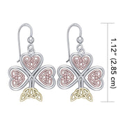 I wish you luck and deep happiness ~ Celtic Shamrock Sterling Silver Three Tone Hook Earrings OTE2919