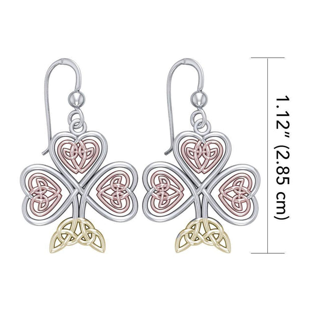 I wish you luck and deep happiness ~ Celtic Shamrock Sterling Silver Three Tone Hook Earrings OTE2919