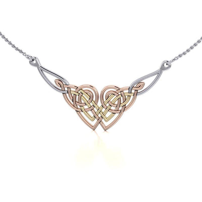 Worth of pride and celebration ~ Celtic Knotwork Sterling Silver Three Tone Necklace Jewelry with 14k Gold and Pink accent