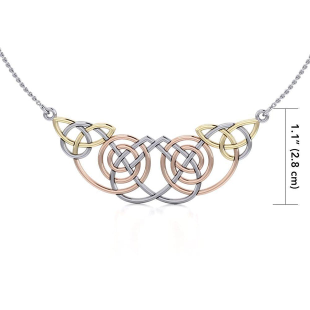 A beautiful triumph of Celtic tradition ~ Celtic Knotwork Sterling Silver Three Tone Necklace Jewelry with 14k Gold and Pink accent OTN002