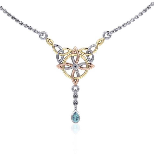 A treasure to cherish in all seasons ~ Celtic Four-Point Sterling Silver Jewelry Necklace with 14k Gold and Pink accent and Gemstone OTN273