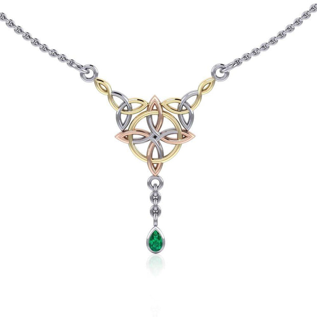 A treasure to cherish in all seasons ~ Celtic Four-Point Sterling Silver Jewelry Necklace with 14k Gold and Pink accent and Gemstone OTN273