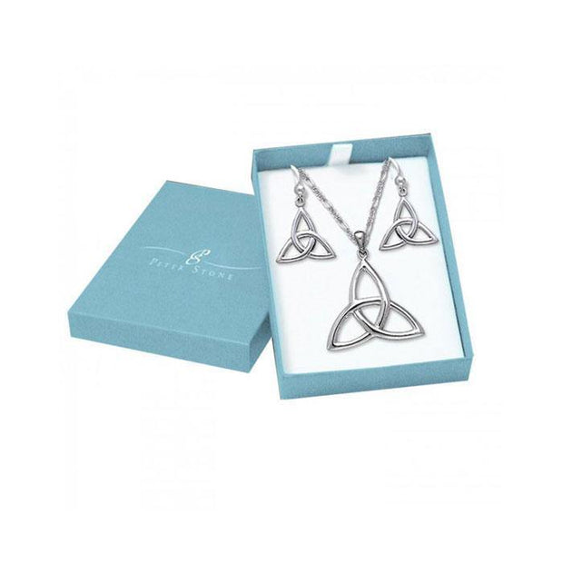 Silver Celtic Trinity Knot Pendant Chain and Earrings Box Set SET017