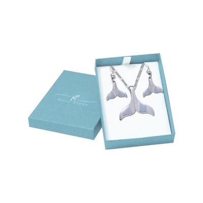 Whales tail Sterling Silver Pendant Chain and Earrings Box Set SET038