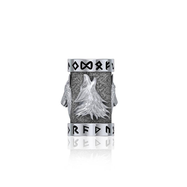 Wolf with Rune Symbol Silver Bead TBD366