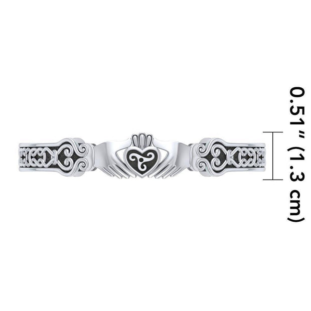 The magnificence in love, friendship, and loyalty ~ Celtic Knotwork Irish Claddagh Sterling Silver Cuff Bracelet TBG270