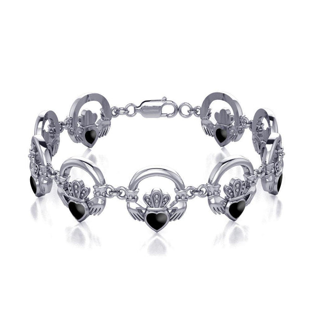 Crown it with your love ~ Celtic Knotwork Irish Claddagh Sterling Silver Bracelet with Inlaid Gem TBG738