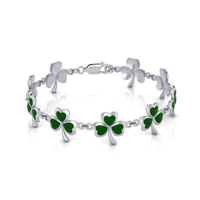 One of Celtic epitome ~ Sterling Silver Jewelry Shamrock Link Bracelet TBG744