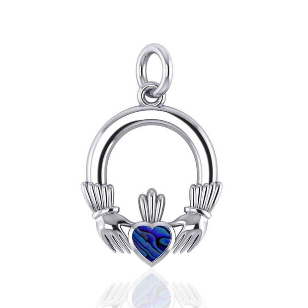 A grateful love in eternity ~ Celtic Knotwork Claddagh Sterling Silver Charm with Gemstone TC318