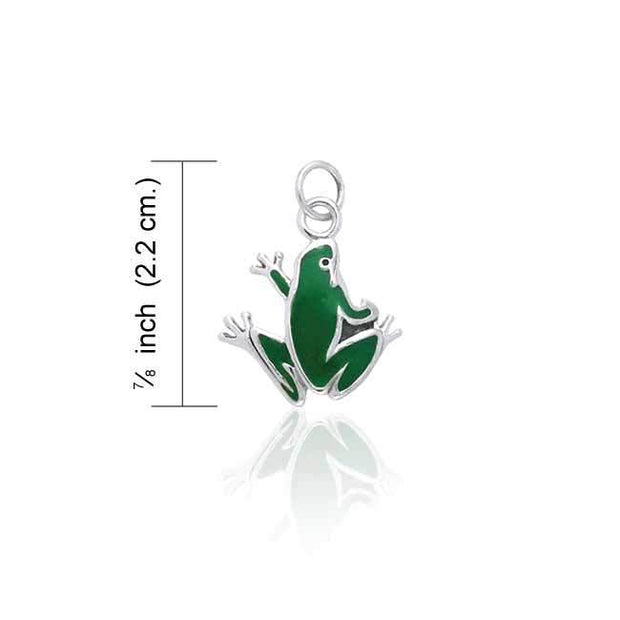 Silver Frog Charm with Green Enamel TCM099