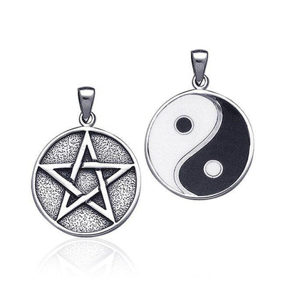 Silver Pentagram Pentacle & Yin Yang Pendant TPD199