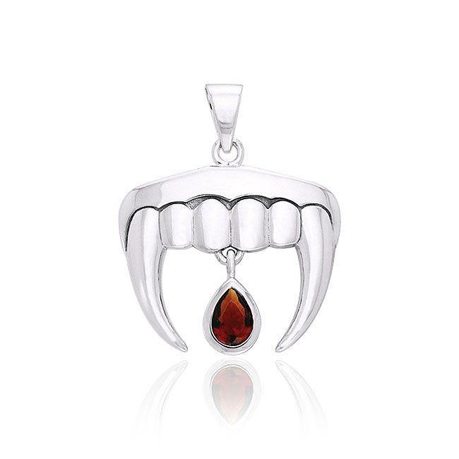 Vampire Teeth with Blood Drops Silver and Gem Pendant TPD2836 Pendant