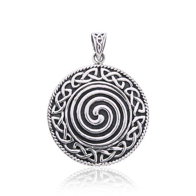 Large Celtic Knot Silver Spiral Pendant TP196