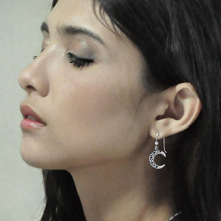 An inspirational guidance of the Crescent Moon ~ Sterling Silver Dangle Earrings Jewelry TE2007
