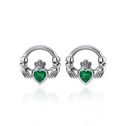 Love in the present moment ~ Celtic Knotwork Claddagh Sterling Silver Post Earrings with Gemstone TE277 Earrings
