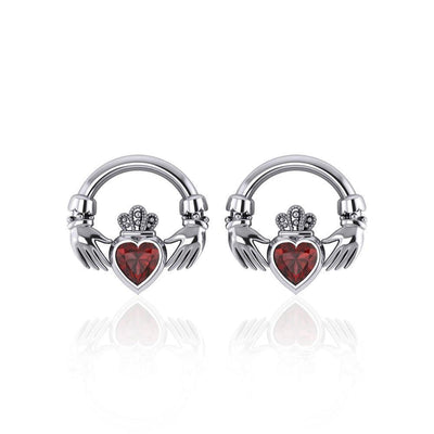 Love in the present moment ~ Claddagh Sterling Silver Post Earrings with Gemstone TE277