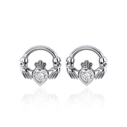 Love in the present moment ~ Celtic Knotwork Claddagh Sterling Silver Post Earrings with Gemstone TE277 Earrings