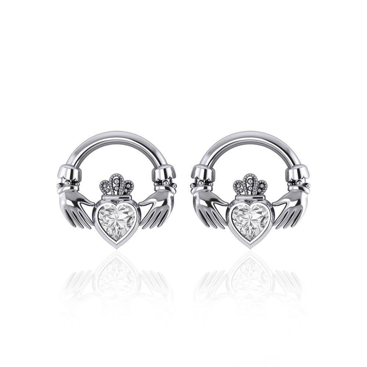 Love in the present moment ~ Claddagh Sterling Silver Post Earrings with Gemstone TE277