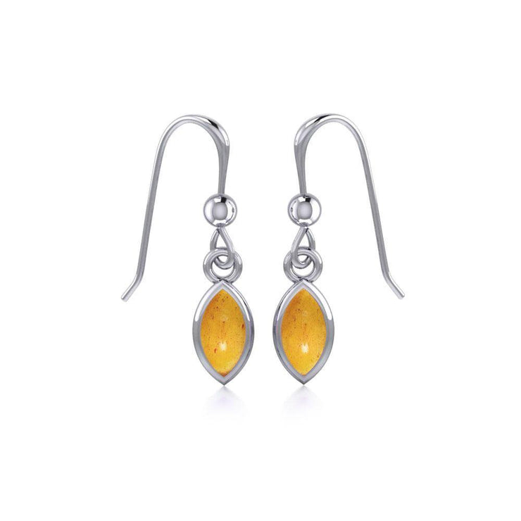 Elegance in Sterling Silver with Small Marquise Cabochon Dangle Earrings TE910