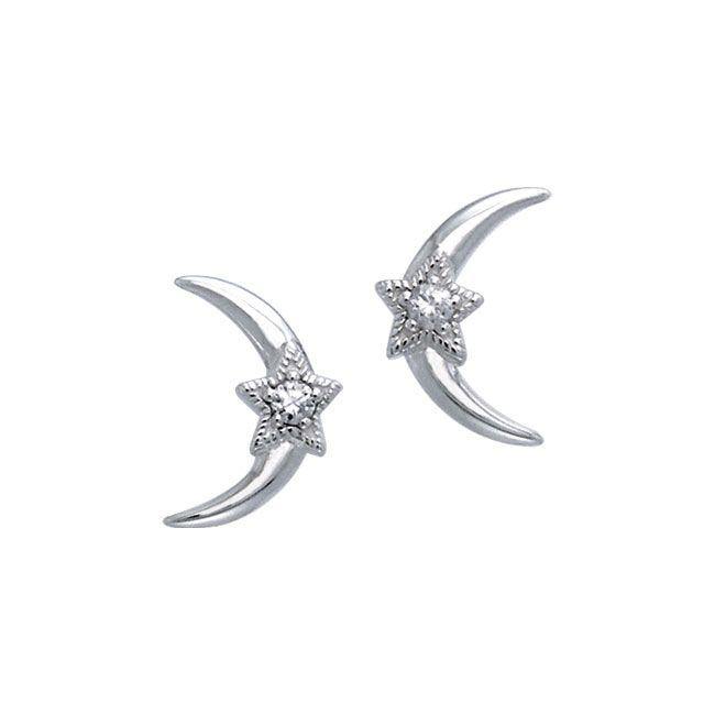 Crescent Moon and Star Gemstone Post Earrings TER1229