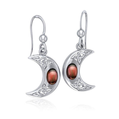 The beginning of a beautiful breakthrough ~ Celtic Knotwork Crescent Moon Sterling Silver Hook Earrings with Gemstone TER147