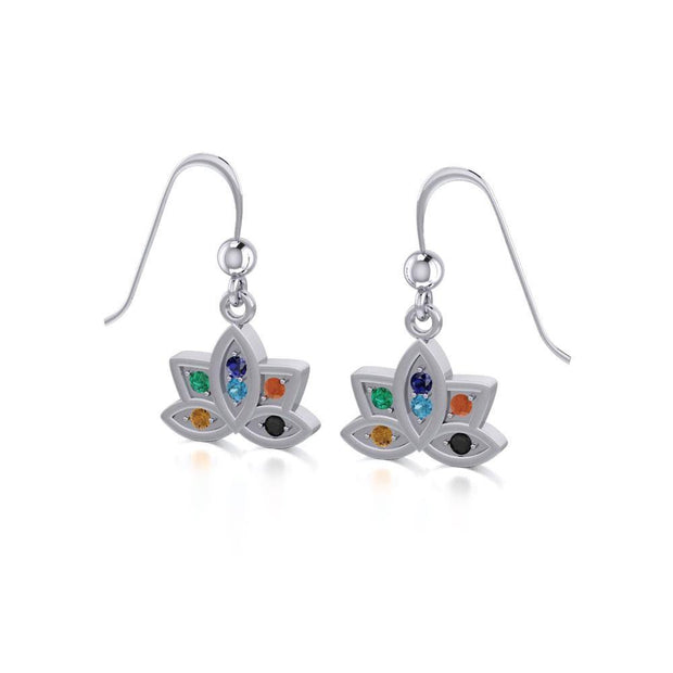 Lotus with Chakra Gemstone Silver Earrings TER1658
