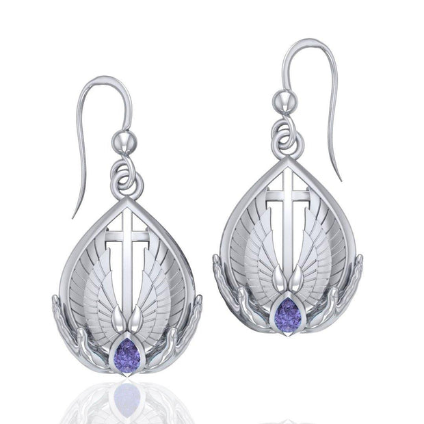 The Christian Cross Sterling Silver Earrings with Gemstone TER1664