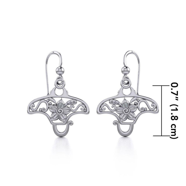 Go with the flow ~ Sterling Silver Manta Ray Filigree Hook Earrings Jewelry TER1705