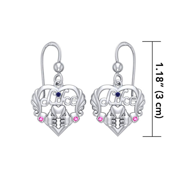 Be like yourself ~ Sterling Silver Like Icon Heart Earrings with Gemstones TER1709