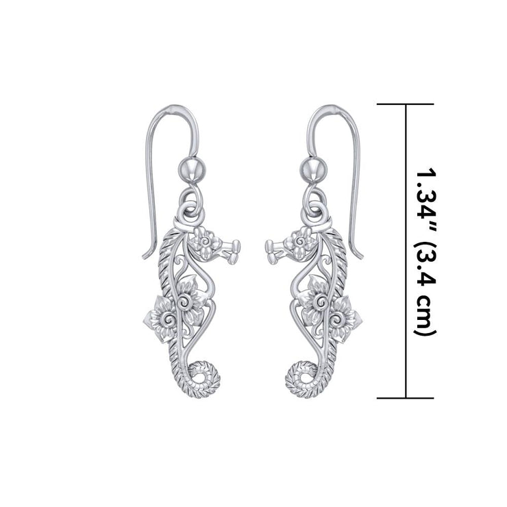 Most precious jewel of the ocean ~ Sterling Silver Seahorse Filigree Hook Earrings Jewelry TER1714