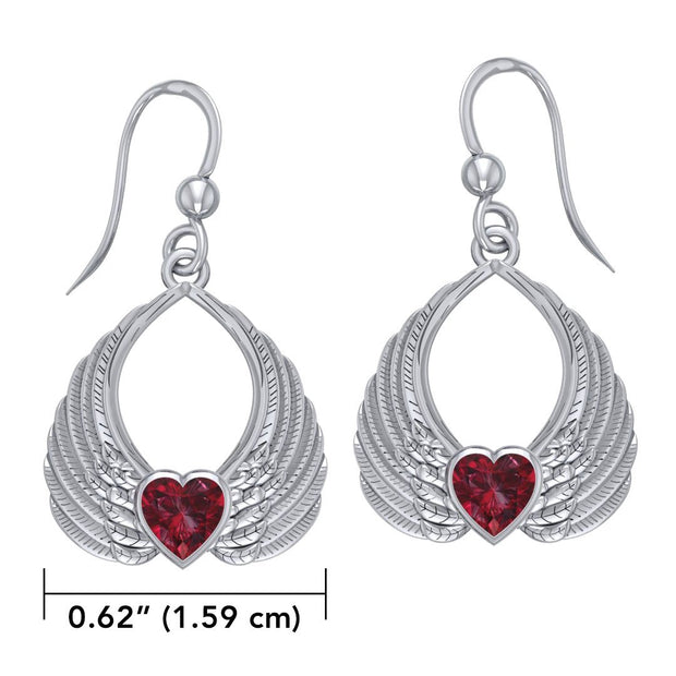 Gemstone Heart Angel Wings Silver Earrings TER1723