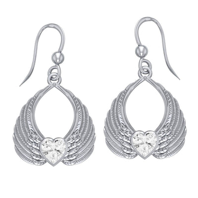 Gemstone Heart Angel Wings Silver Earrings TER1723