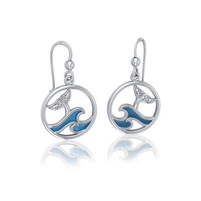 Sterling Silver Round Celtic Whale Tail Earrings with Enamel Wave TER1727