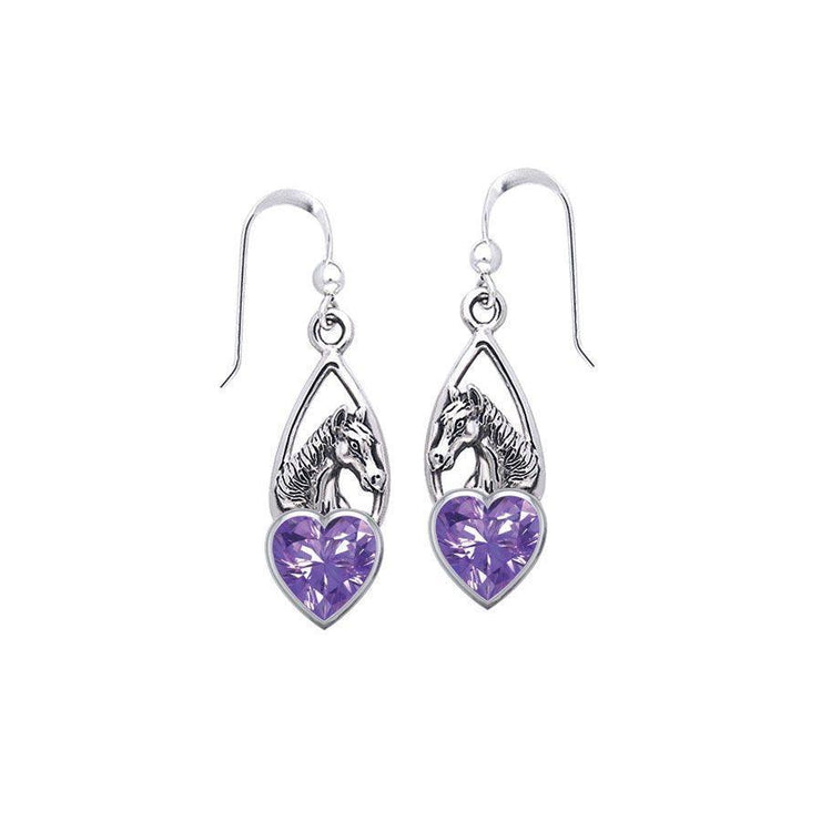 Horse Over Heart Gemstone Silver Earrings TER1791