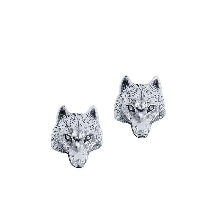 Wolf Head Silver Post Earrings TER1796
