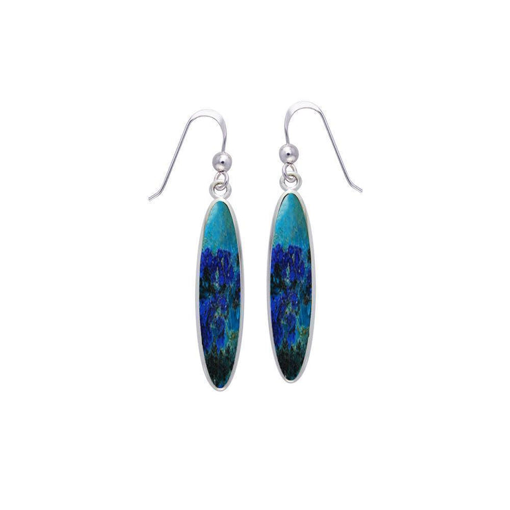 Modern Long Oval Inlaid Silver Earrings TER436