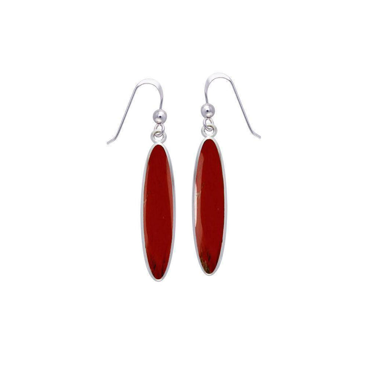 Modern Long Oval Inlaid Silver Earrings TER436