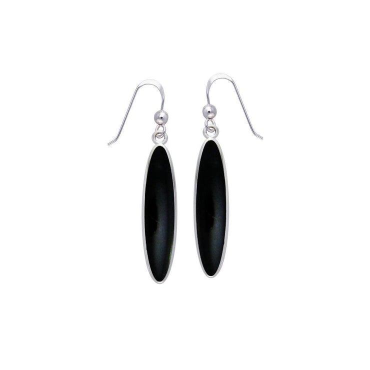 Modern Long Oval Inlaid Silver Earrings TER436