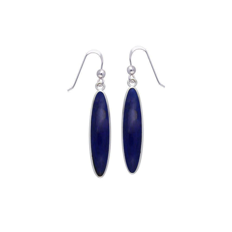 Modern Long Oval Inlaid Silver Earrings TER436