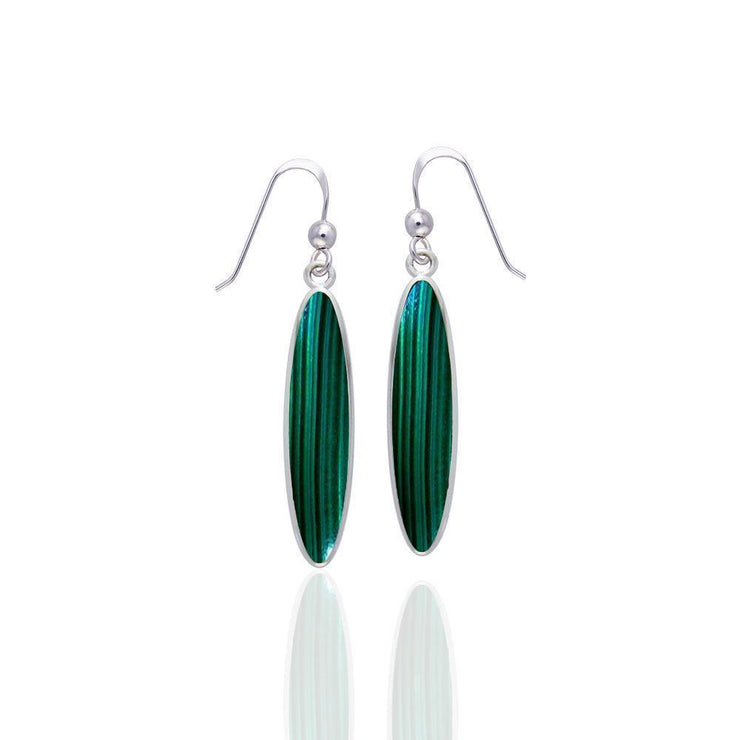 Modern Long Oval Inlaid Silver Earrings TER436