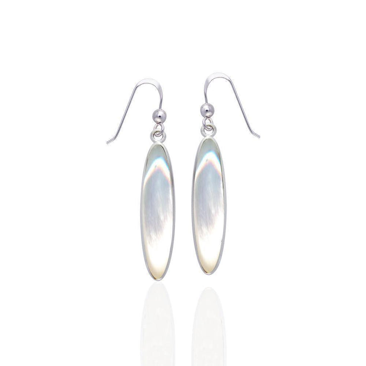 Modern Long Oval Inlaid Silver Earrings TER436