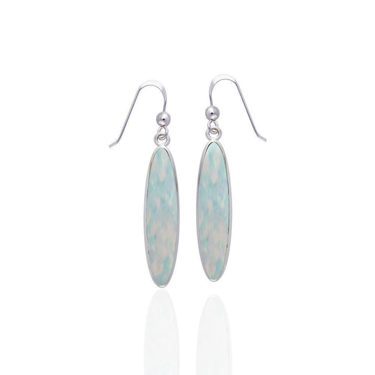 Modern Long Oval Inlaid Silver Earrings TER436