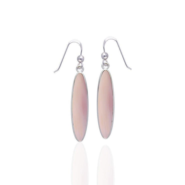 Modern Long Oval Inlaid Silver Earrings TER436